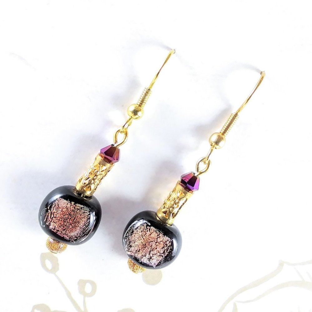 Purple Foil Lined Glass & Swarovski Earrings